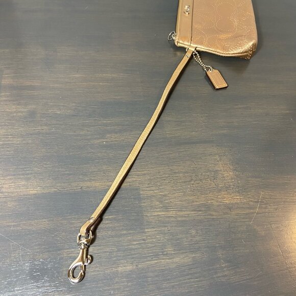 Coach Metallic Gold Leather Wristlet – Perforated Design – Silver Hardware - Picture 10 of 10